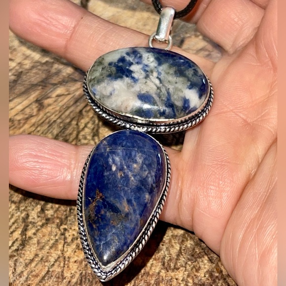 Blue & White Navy Sodalite Pendant 3” - Picture 9 of 13